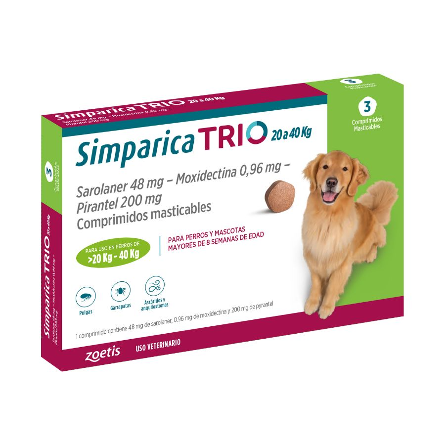 Simparica trio 20.1 - 40 kg antiparasitario para perros 3 comprimidos, , large image number null